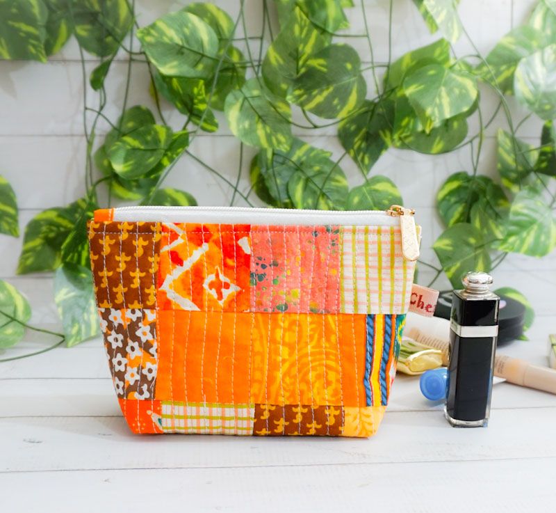 Orange Patchwork Cosmetics Bag