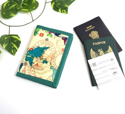 World Map Small Passport Wallet - Teal Green