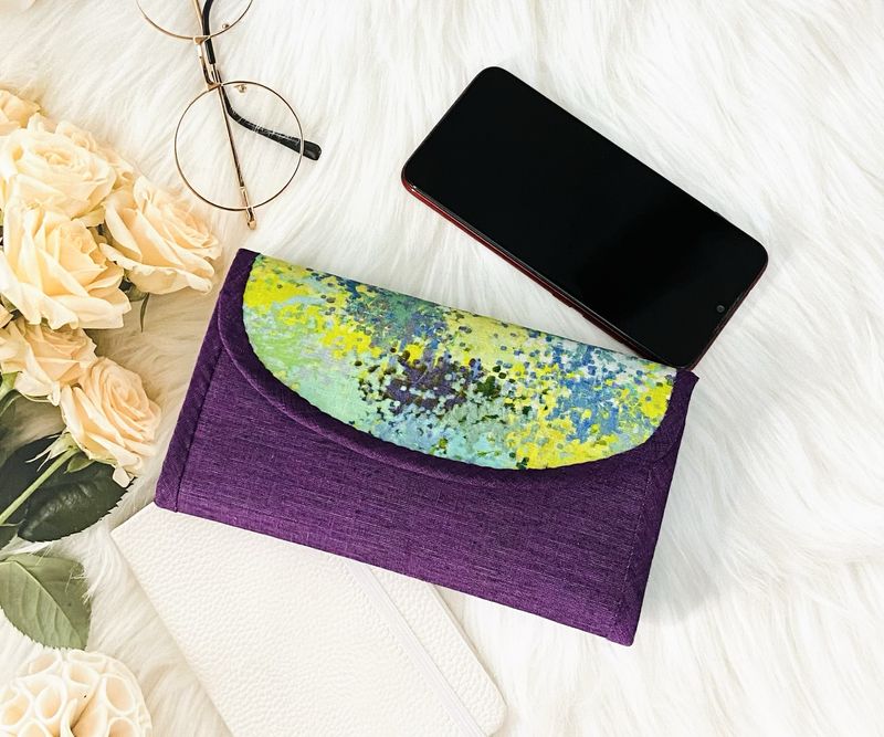 Trifold Wallet For Women - Fabric Wallet - Purple Abstract