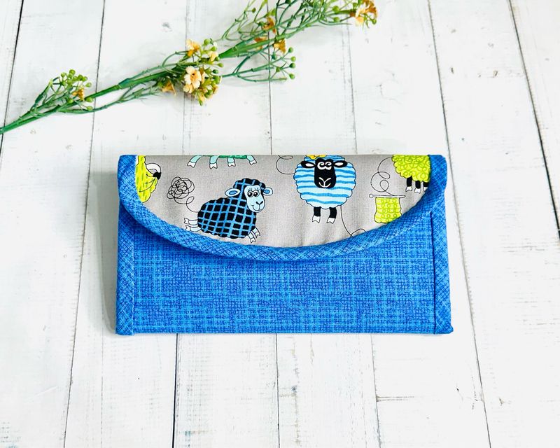 Trifold Wallet For Women - Fabric Wallet - Blue Sheep