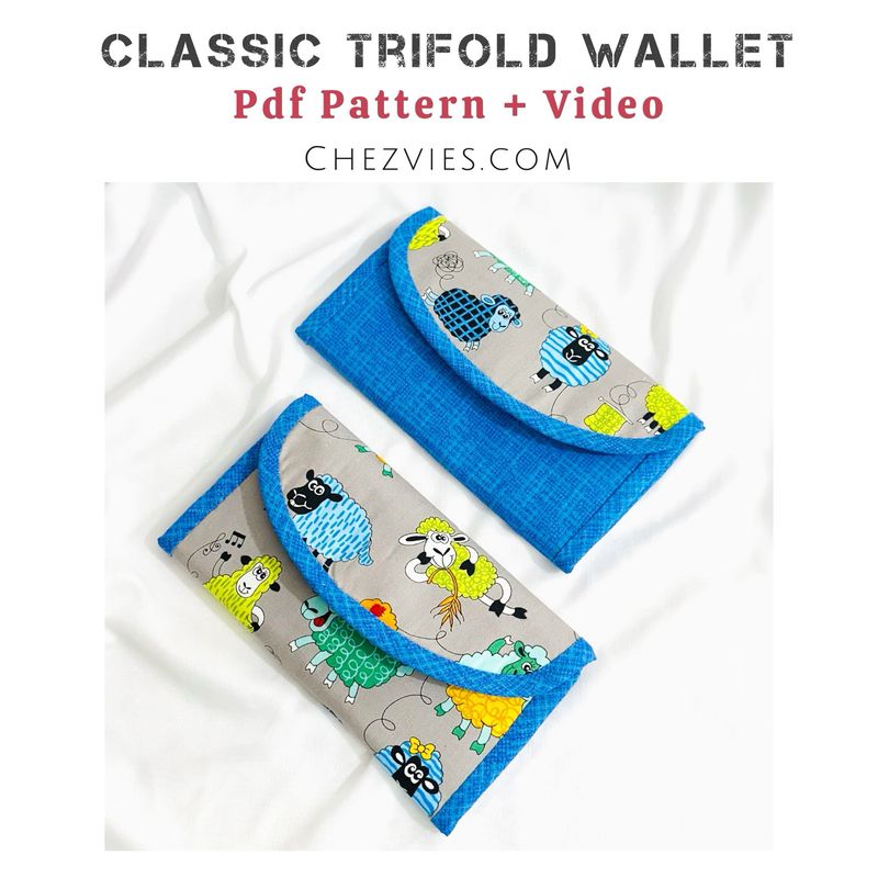 Classic Trifold Wallet PdF Sewing Pattern - Full Templates and Video Tutorial