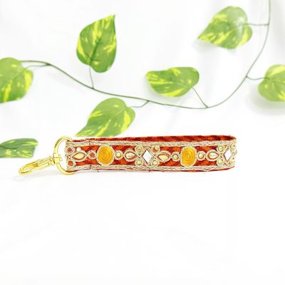 Handcrafted Fabric Keychain With Embroidery Design- Orange