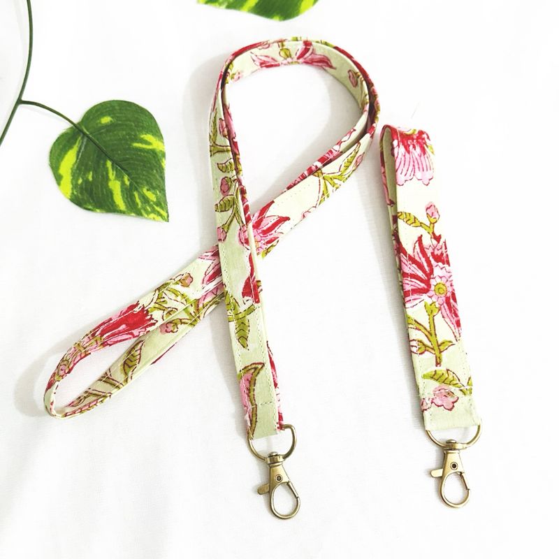 Block Print Fabric Lanyard And Keychain