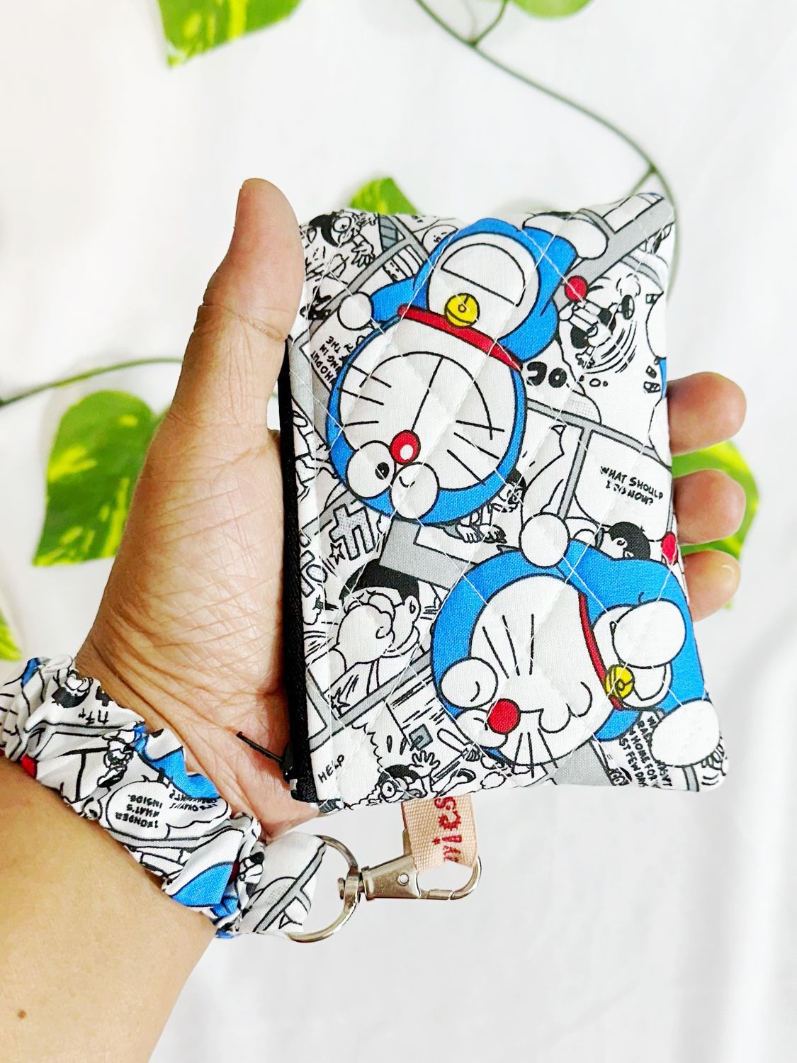 Quilted Coin Purse with Scrunchie Keychain - Doraemon