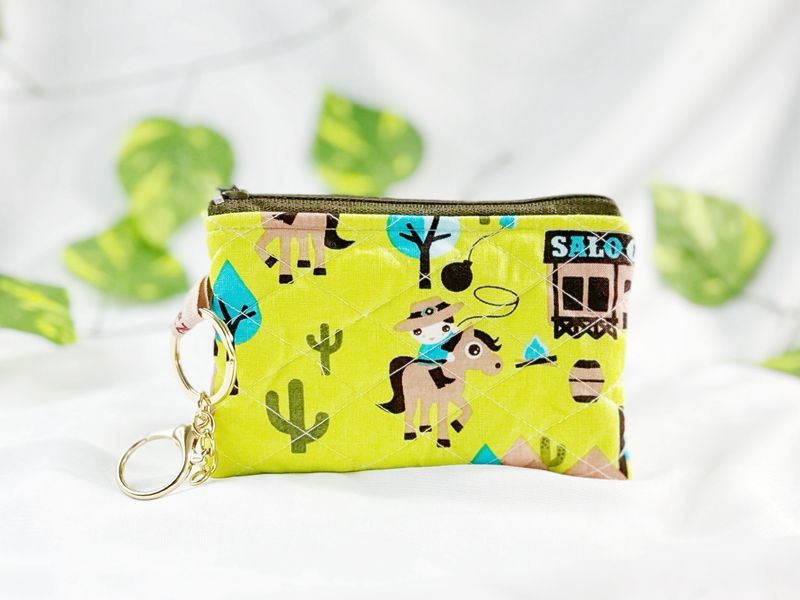 Quilted Coin Pouch with Key Ring - Cowboy