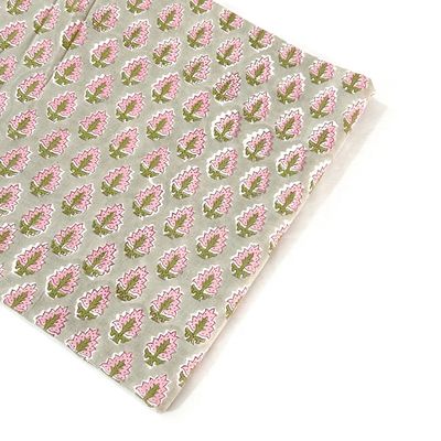 Small Floral Hand Block Print Cotton Fabric - Sand Grey