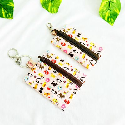 Mini Keychain Wallet - Pink Kitty Prints