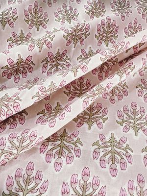 Plum Small Floral Hand Block Print Cotton Fabric