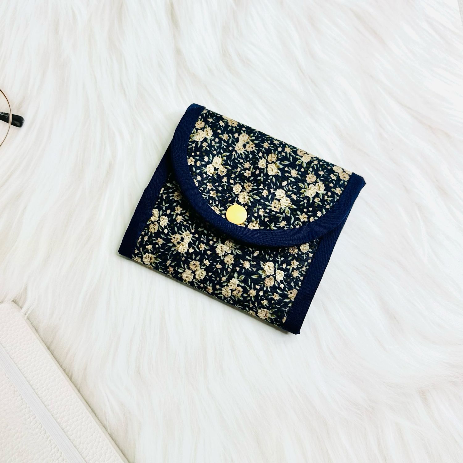 Small Trifold Fabric Wallet - Navy Blue Floral