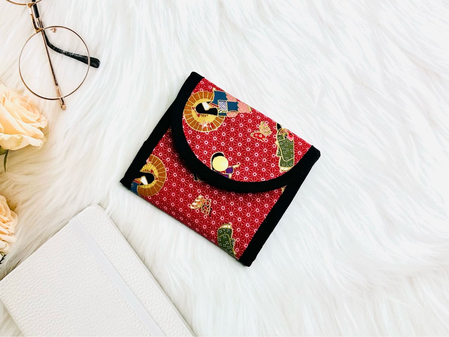 Handmade Small Trifold Fabric Wallet - Red