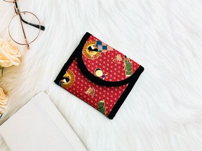 Handmade Small Trifold Fabric Wallet - Red