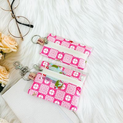 Handmade Keychain Zipper Wallet - Pink  Floral