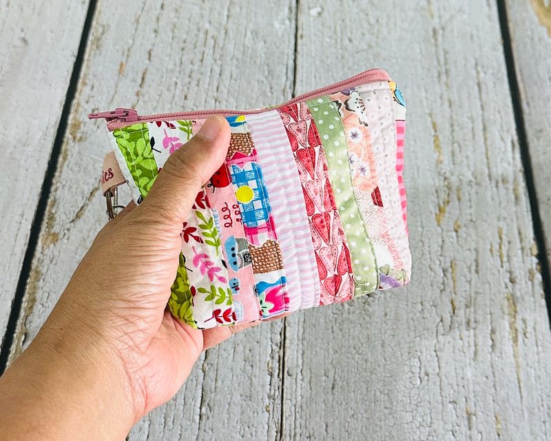 Mini Patchwork Makeup Bag - Pink Green Striped