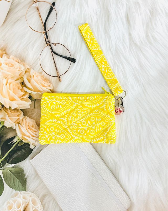 Yellow Quilted Wallet - Coin Purse With Wristlet