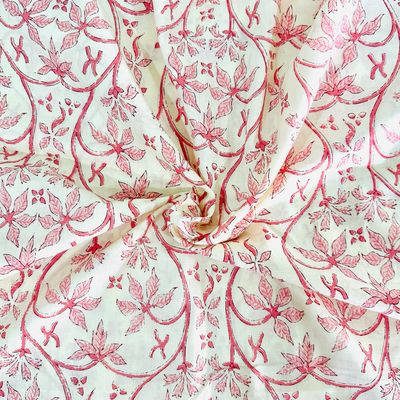 Pink Off White Floral Cotton Fabric Dress Material