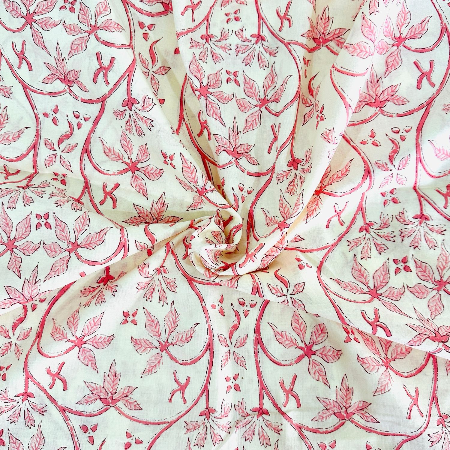 Pink Off White Floral Cotton Fabric Dress Material