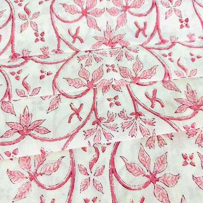 Pink Off White Floral Cotton Fabric Dress Material