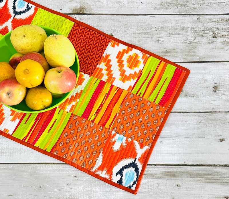 Handmade Patchwork  Reversible Table Runner - Orange