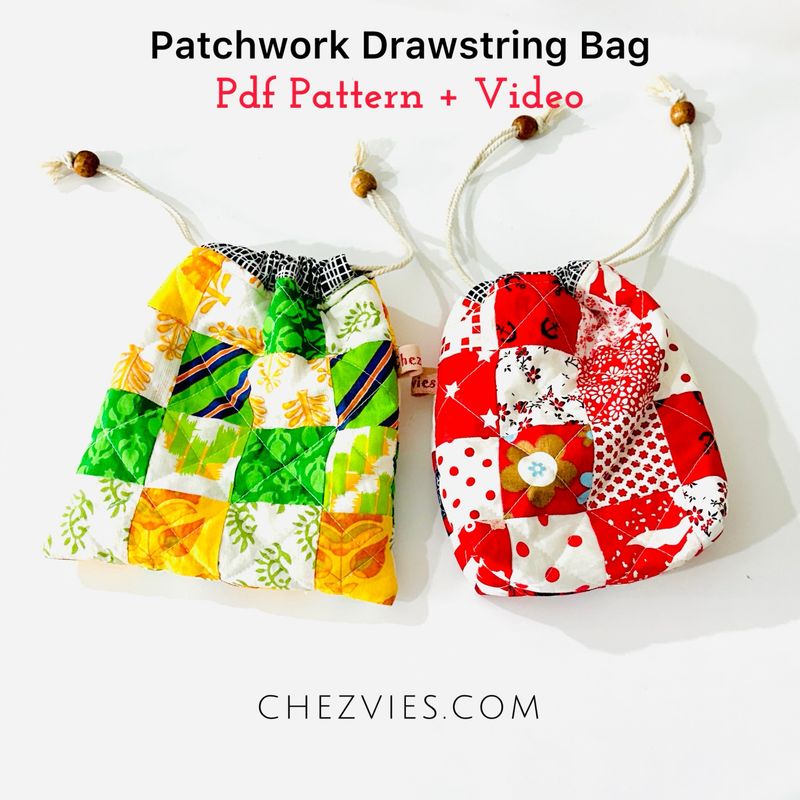 Pdf Pattern Patchwork Quilt Drawstring Bag Sewing Pattern + Video Tutorial