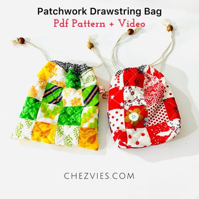 Pdf Pattern Patchwork Quilt Drawstring Bag Sewing Pattern + Video Tutorial