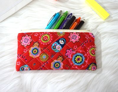 Quilted Pencil Pouch - Red Russian Doll