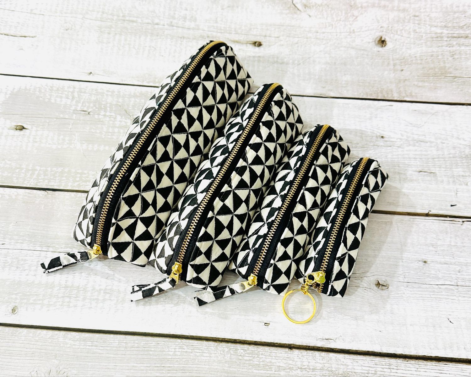 Black And White Zipper Pouch- Choose Size