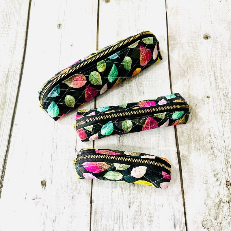 Colorful Leaf Quilted Zipper Pouch- Choose Size