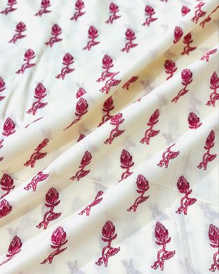 Ivory White with Pink Floral Cotton Dress Materials
