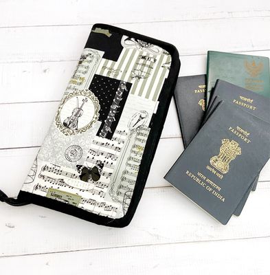 Linen Family Passport Wallet With Zipper - Music Theme
