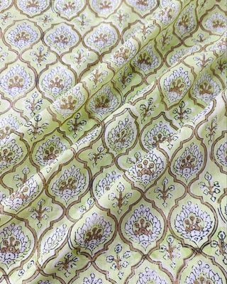 Green Floral Fabric Hand Block Print Cotton Dress Material
