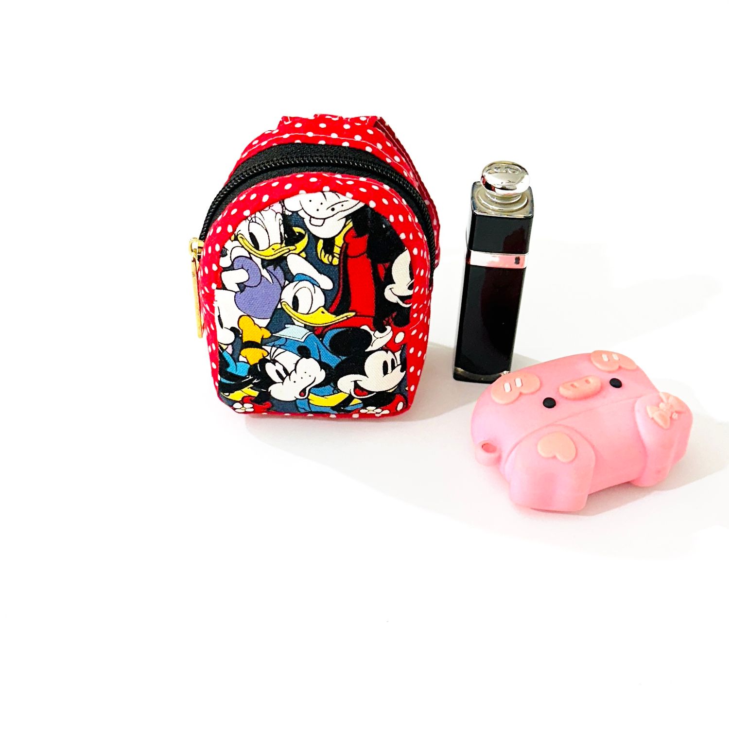 Red Mini Keychain Backpack - Mickey Polka Dots