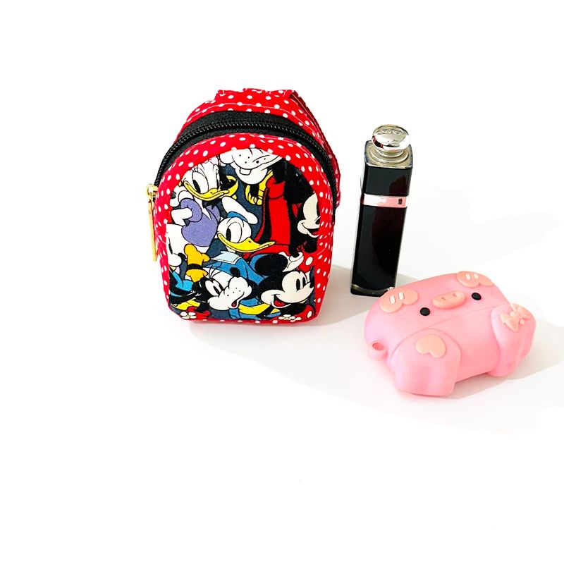 Red Mini Keychain Backpack - Mickey Polka Dots