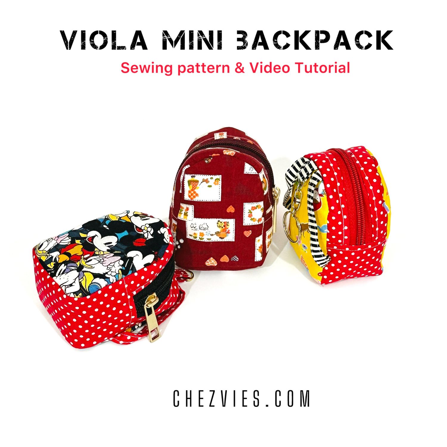 Viola Mini Keychain Backpack Sewing Pattern and Video Tutorial