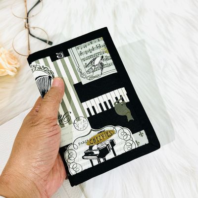 Black Passport Cover With Card Holder - Vintage Music