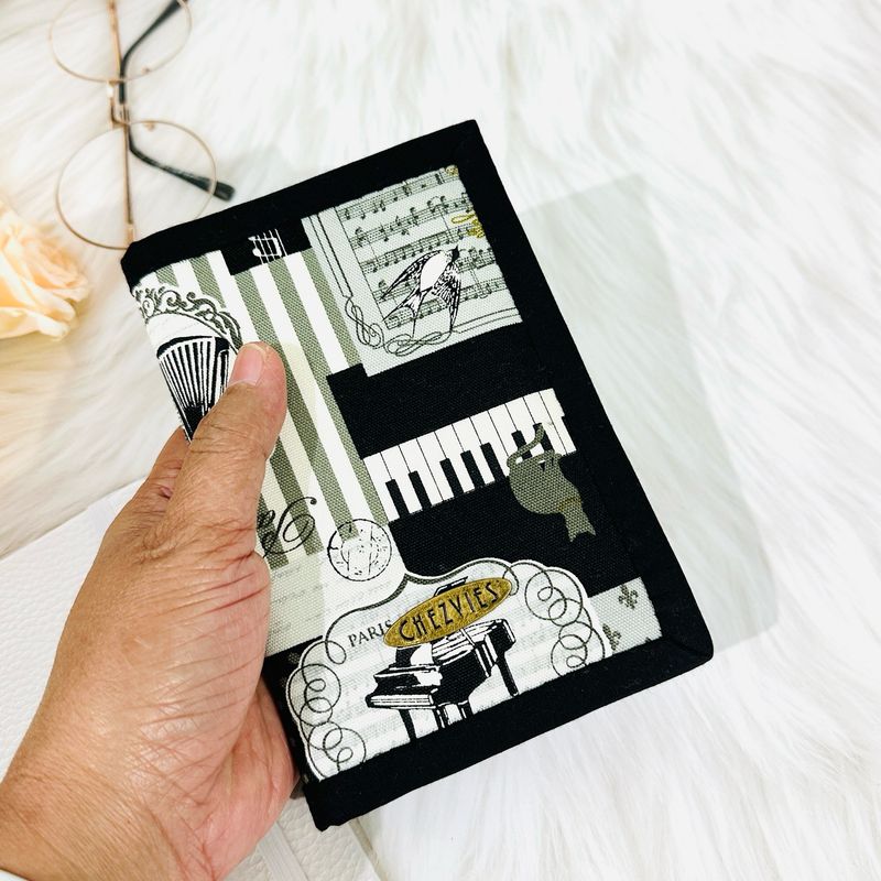 Black Passport Cover With Card Holder - Vintage Music