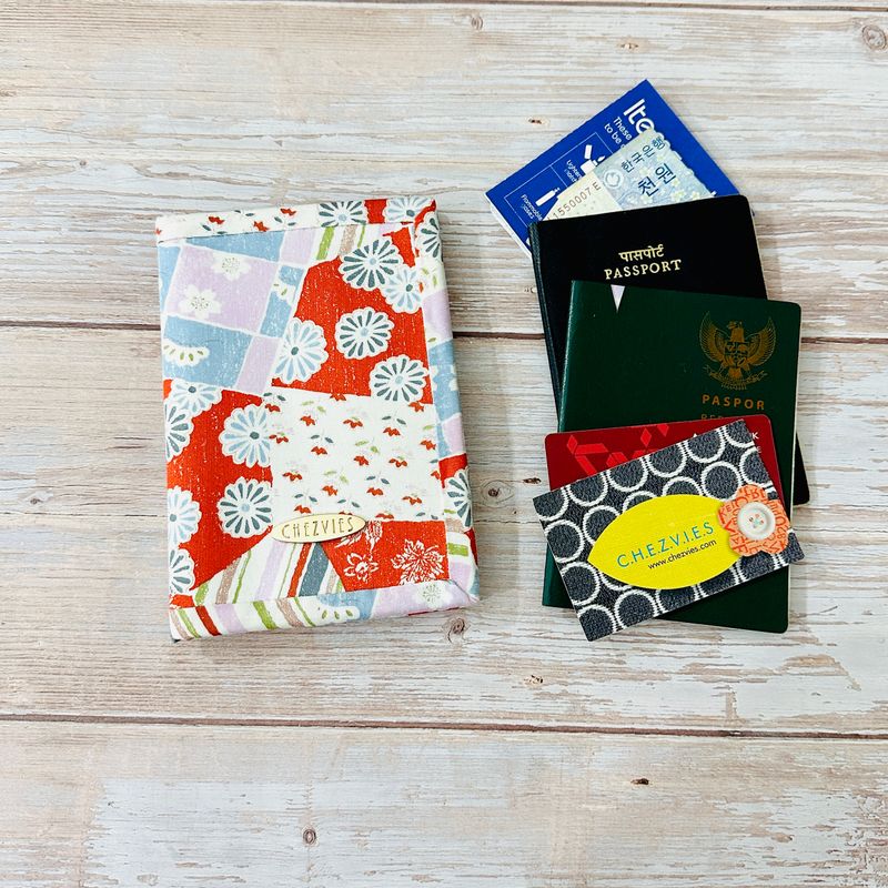 Patchwork Passport Holder With Card Holder - Orange Floral Fabric Wallet
