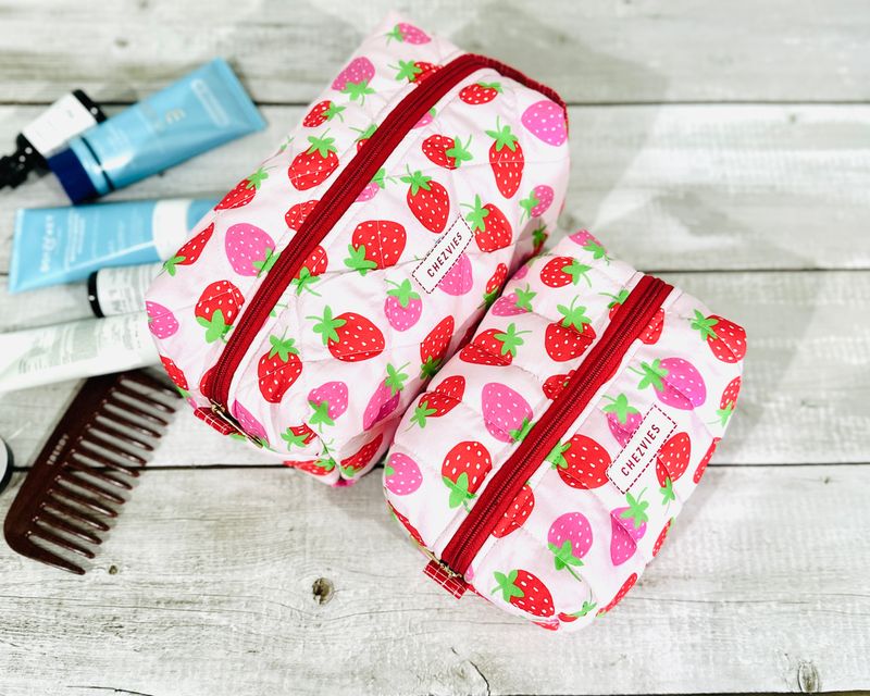 Boxy Quilted Makeup Bag in Strawberry Design