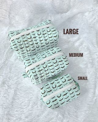 Boxy Quilted Make up Bag - Moustache Print