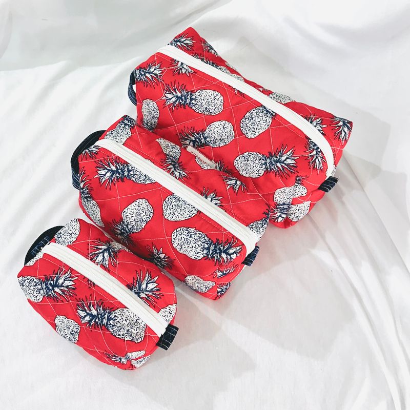 Red Boxy Quilted Make Up Bag - Pineapple
