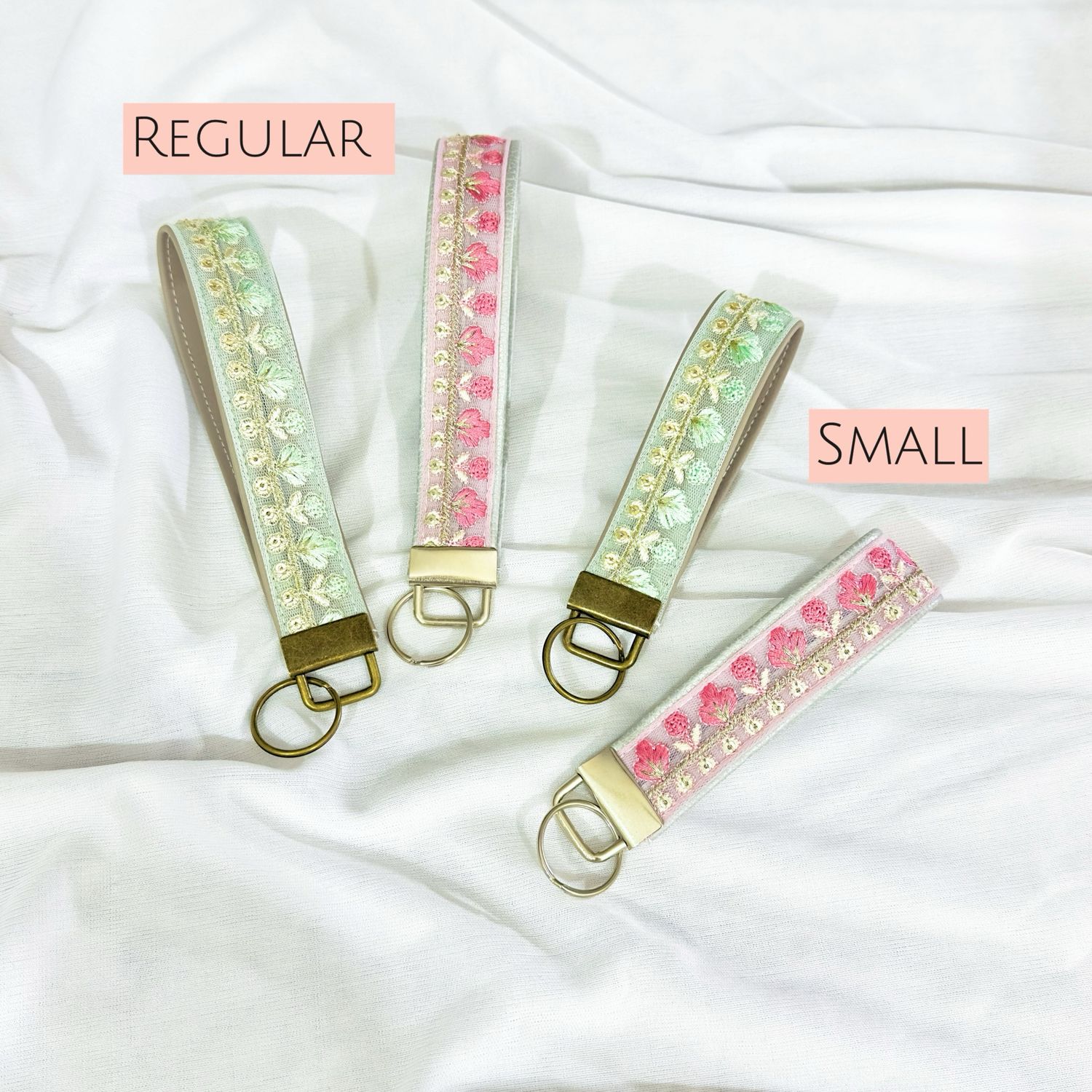 Faux Leather key Fob With Embroidery Accent- Pink Or Green