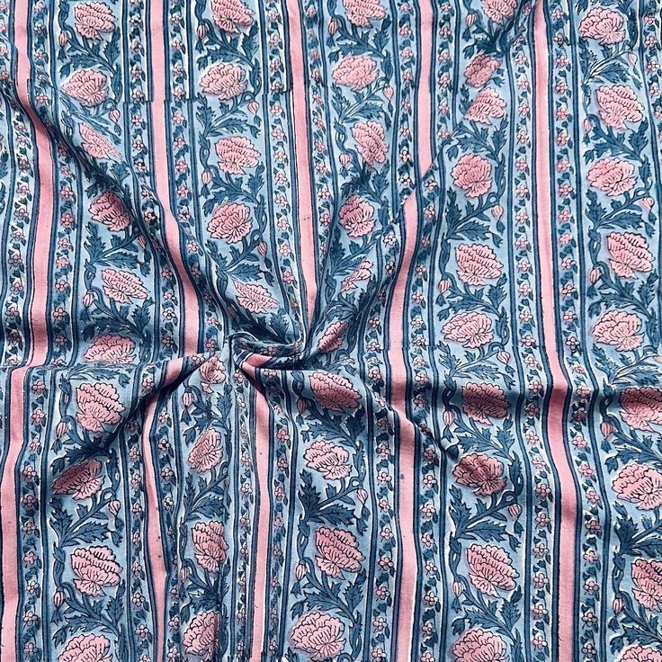 Light Indigo Blue Floral Stripe