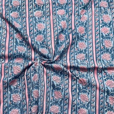 Light Indigo Blue Floral Stripe
