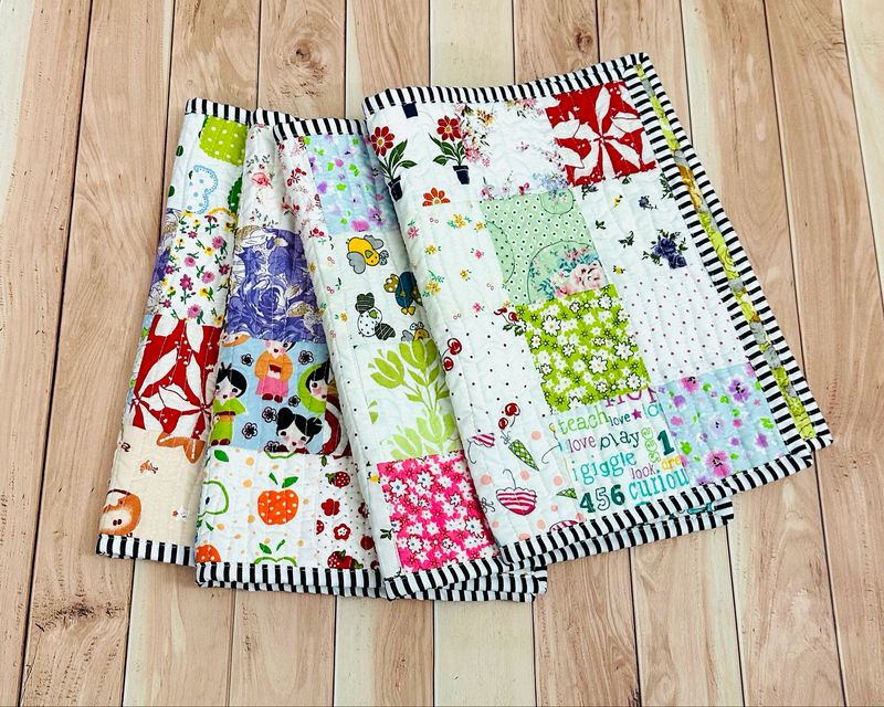 Colorful Patchwork Quilted Placemats, One of a Kind Handmade Cotton Table Mats