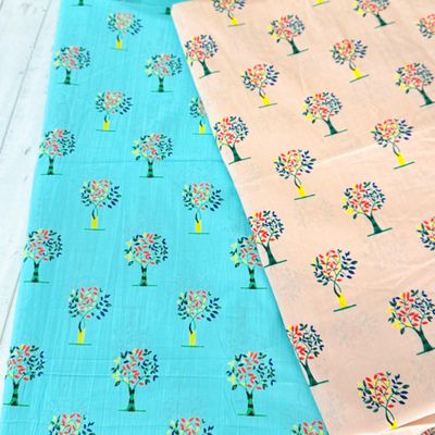 Tree Print Indian Cotton Fabrics,  Salmon Pink, 44 Inch wide