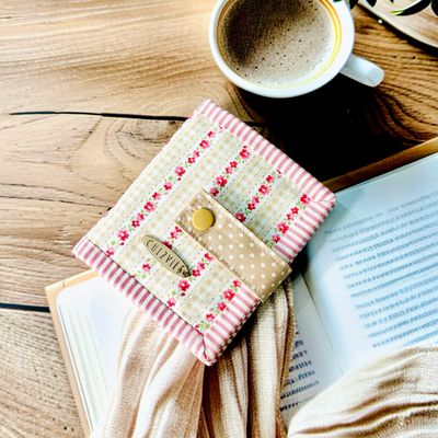 Handmade Small Bifold Wallet - Pink Beige Floral