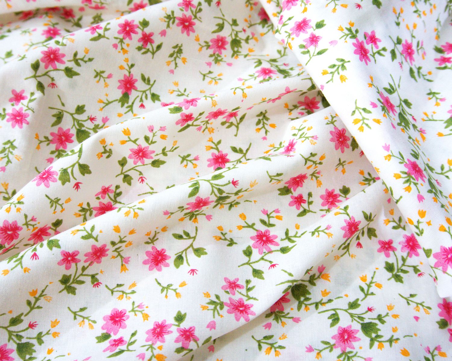 White with Tiny Small Pink Floral Cotton Fabric