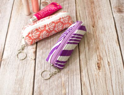 Quilted Lipstick Holder with Keychain - Floral or Stripe