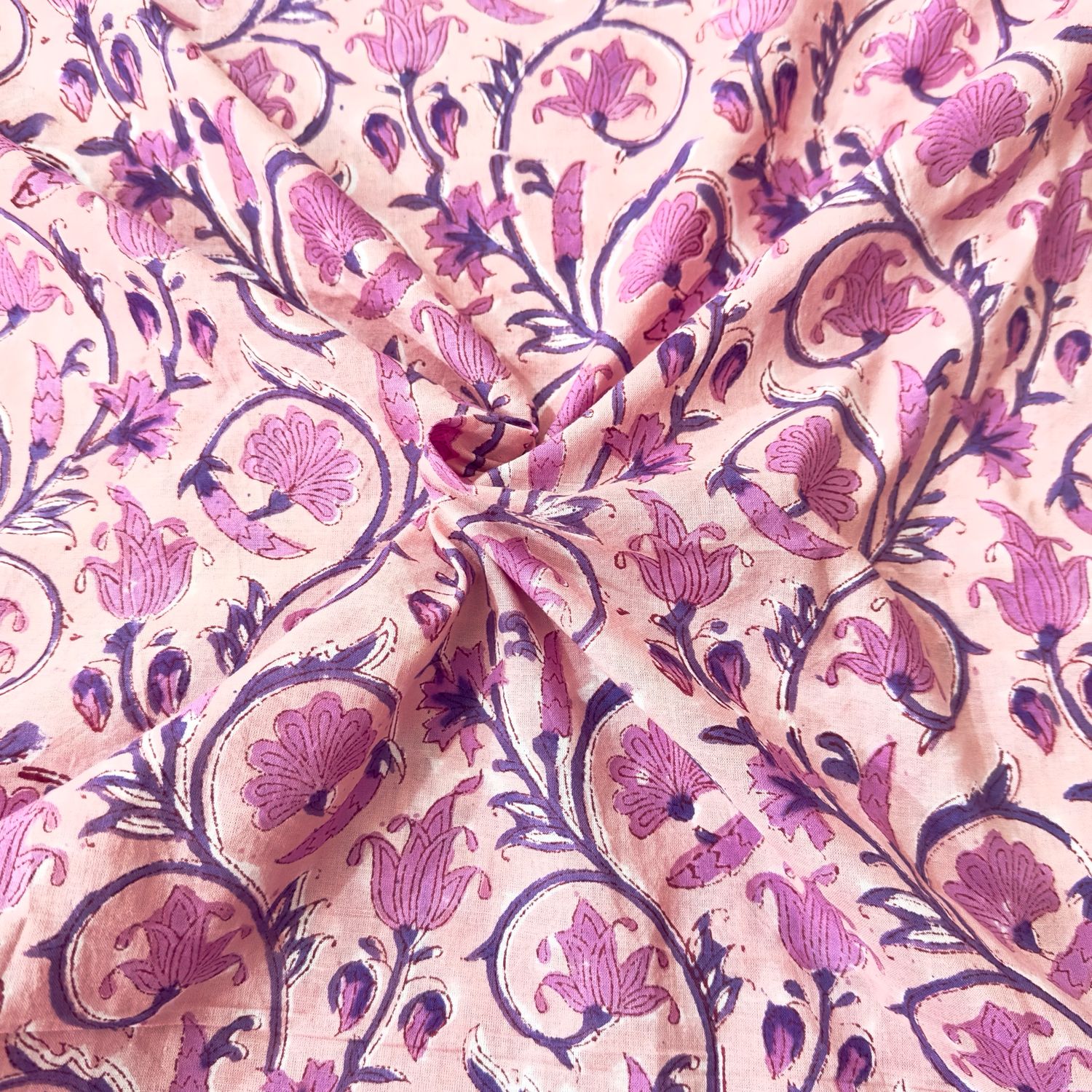 Pink Purple Floral Hand Block Print Cotton Dress Material