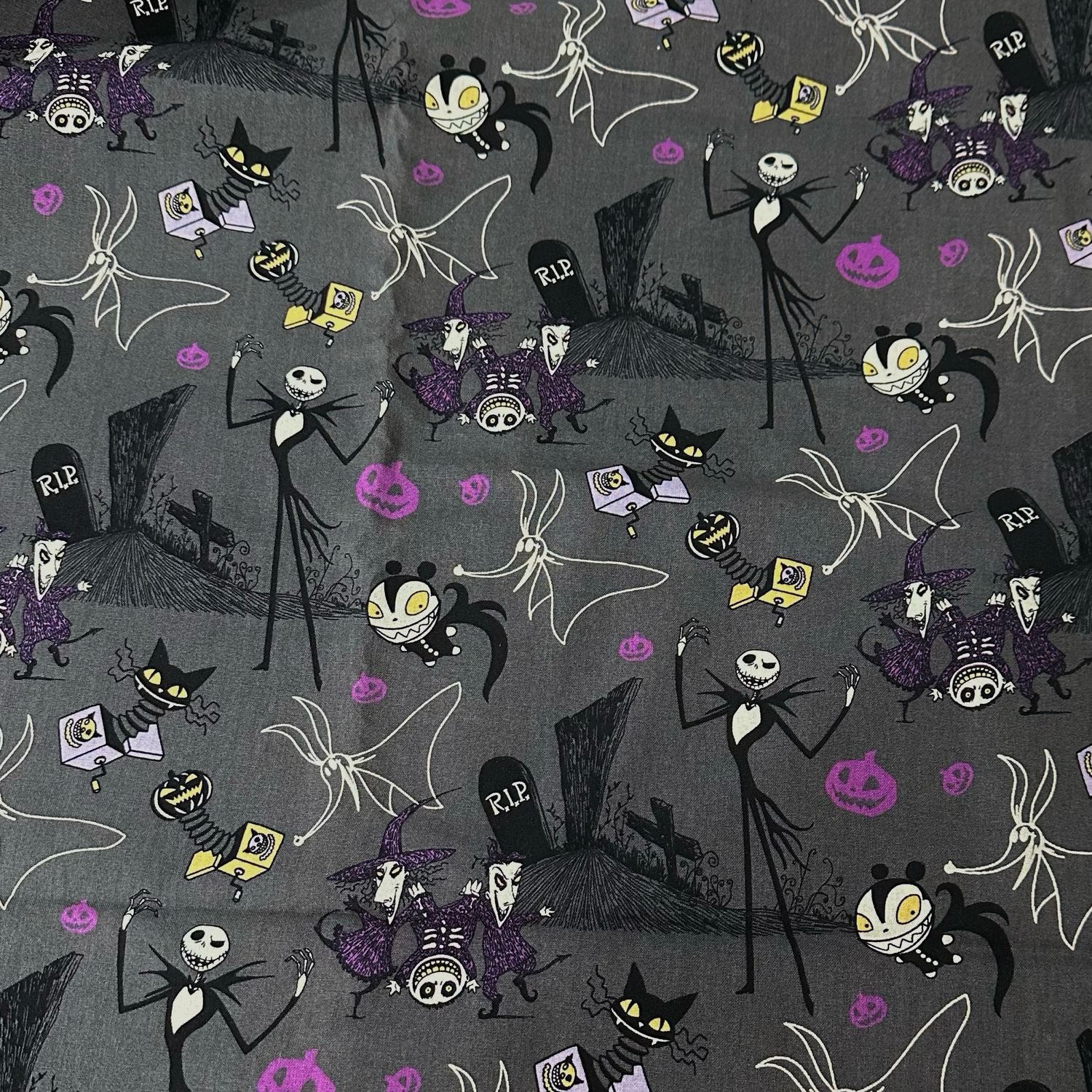 Halloween Theme Cotton Fabric - dark grey