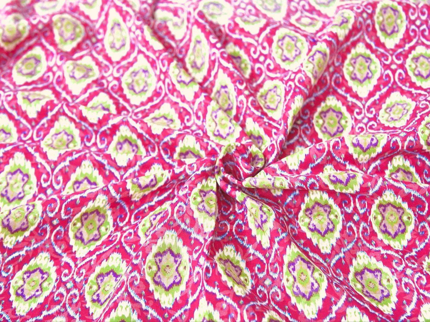 Magenta Pink Ikat Print Lightweight Cotton Fabric